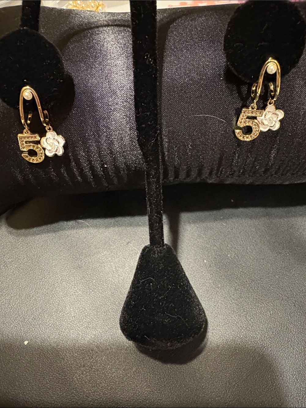 Fashion Jewelry Gold-Tone Hoop Earrings with White Flower & Sparkling '5' Charm